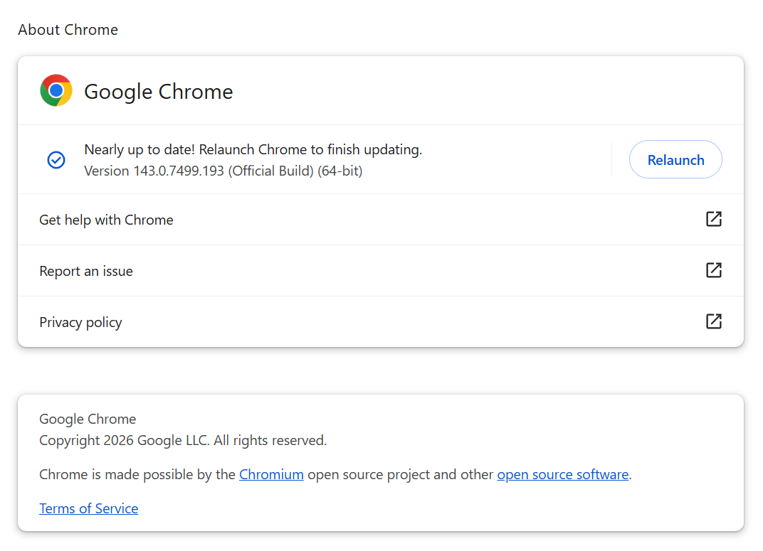 Chrome Version Check Screenshot